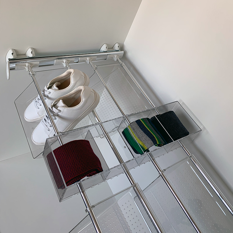 Plus - Shoe rack 4V+1J - white - bright aluminium - transparent polycarbonate 3